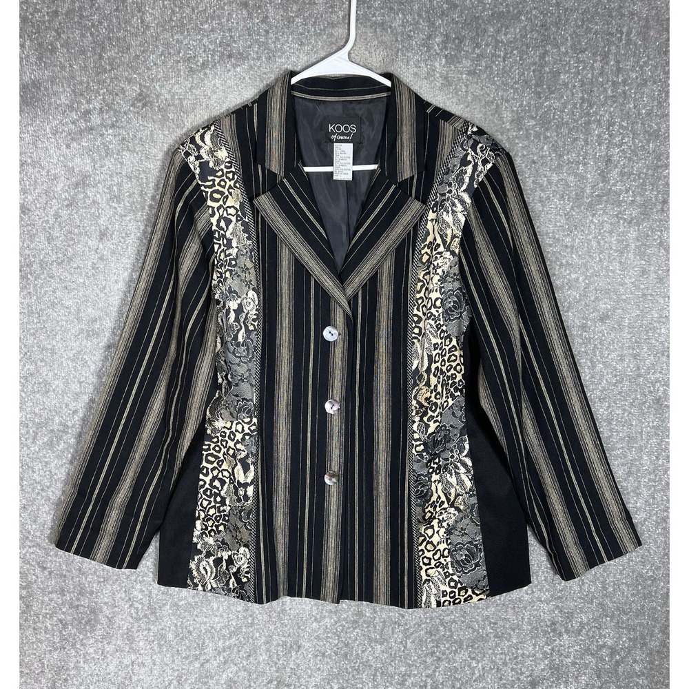 KOOS Of Course Art To Wear Floral Animal Print Stripe Blazer Womens Sz L Vintage